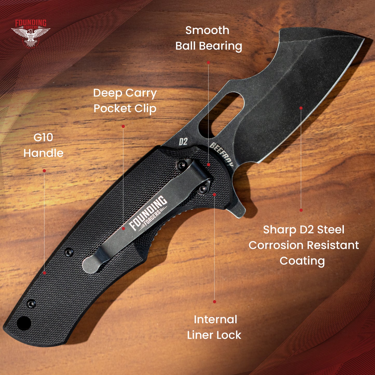 BEEF BOY - 3.1" Stone Wash D2 Steel Pocket Knife - G10 Scales